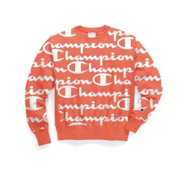 Champion Reverse Weave Crew, All Over Logo Giant Script - Picture 1 of 8